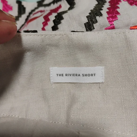 Linen Embroidered Riviera Shorts 12 IKAT Lips 👄 All Over Print - Picture 3 of 12